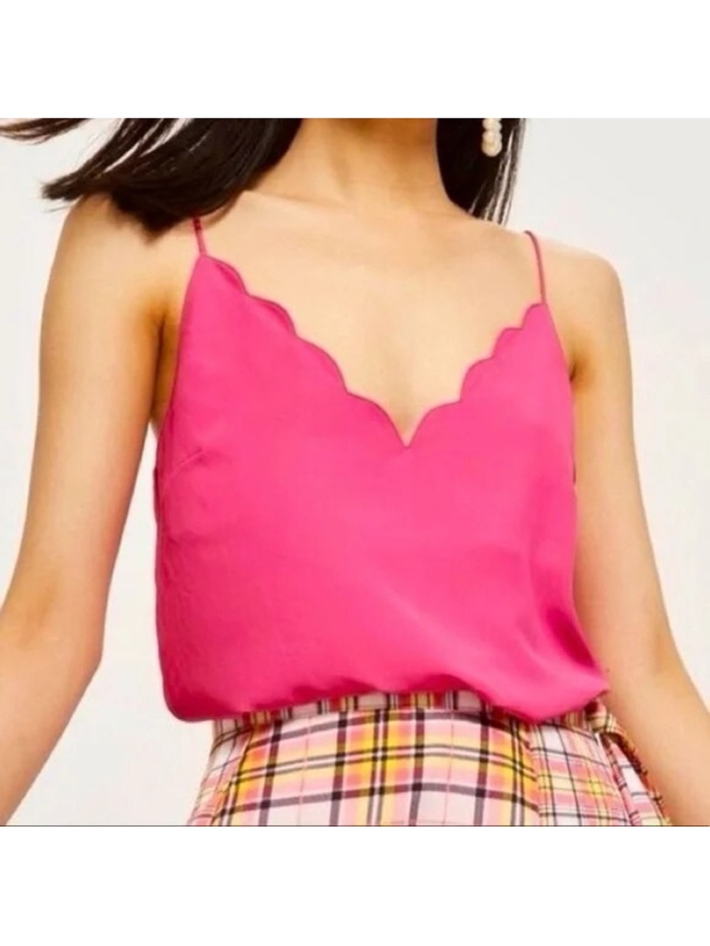 J.Crew Scallop V-Neck Spaghetti Strap Cami Hot Pink Racerback Size 2 NEW
